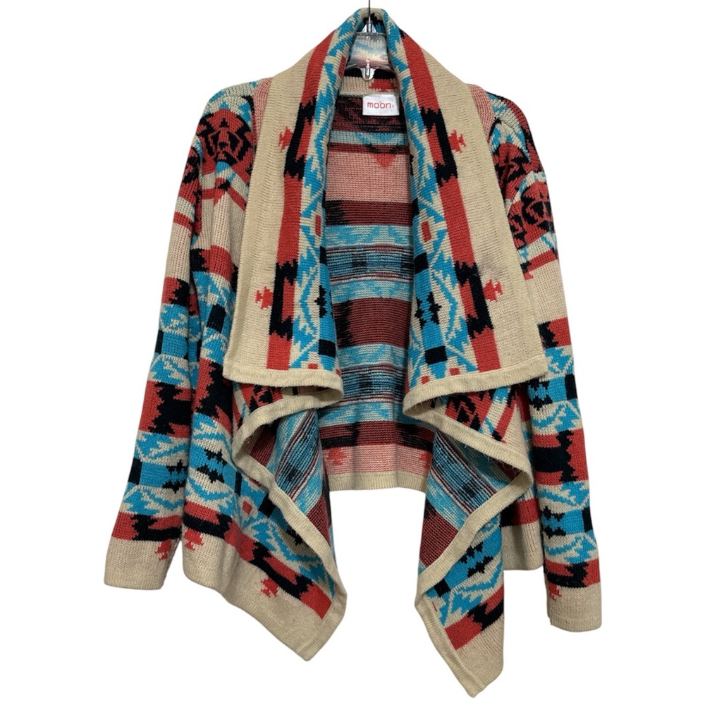 Moon Women's Aztec Multicolor Asymmetrical Open Cardigan Size Large